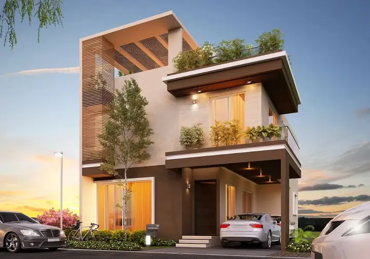 Concorde Abode 99 villa front with carport and rooftop garden