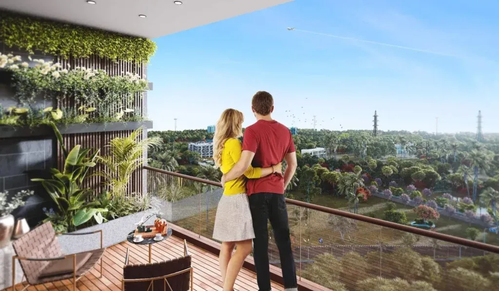 Balcony with a green view at Elegant Atmos, Thanisandra