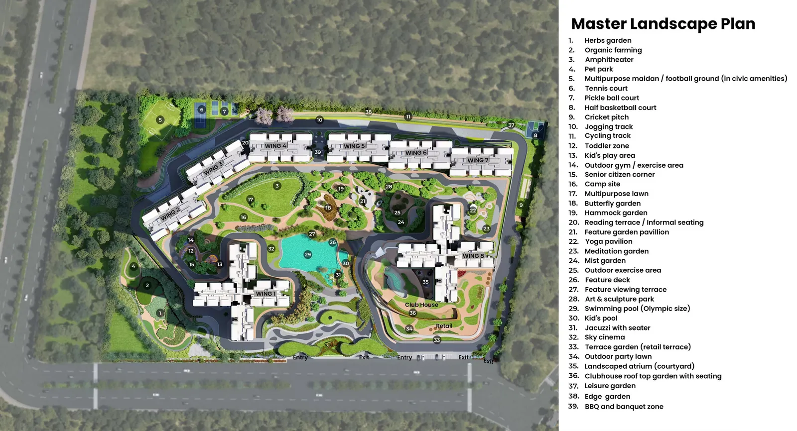 Purvankara Northern Lights master landscape plan with amenity legend