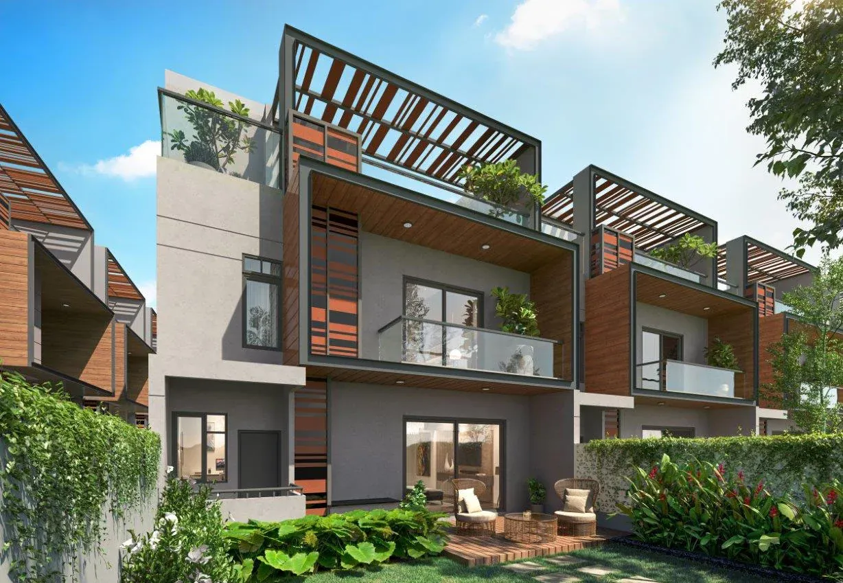 Sattva La Vita 4 BHK triplex row house with private garden and pergola terrace, Hennur Road