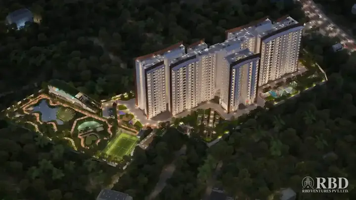 Night aerial view of Vajram Vivera and its landscaped grounds (artist's impression)